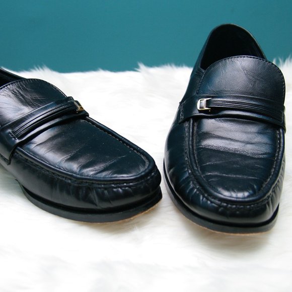 Florsheim black leather mens loafers Sz 10.5